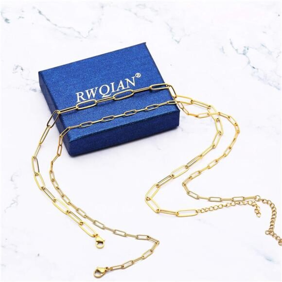 18k Gold Paperclip Chain Link Necklace Dainty Paperclip Link - Picture 7 of 8